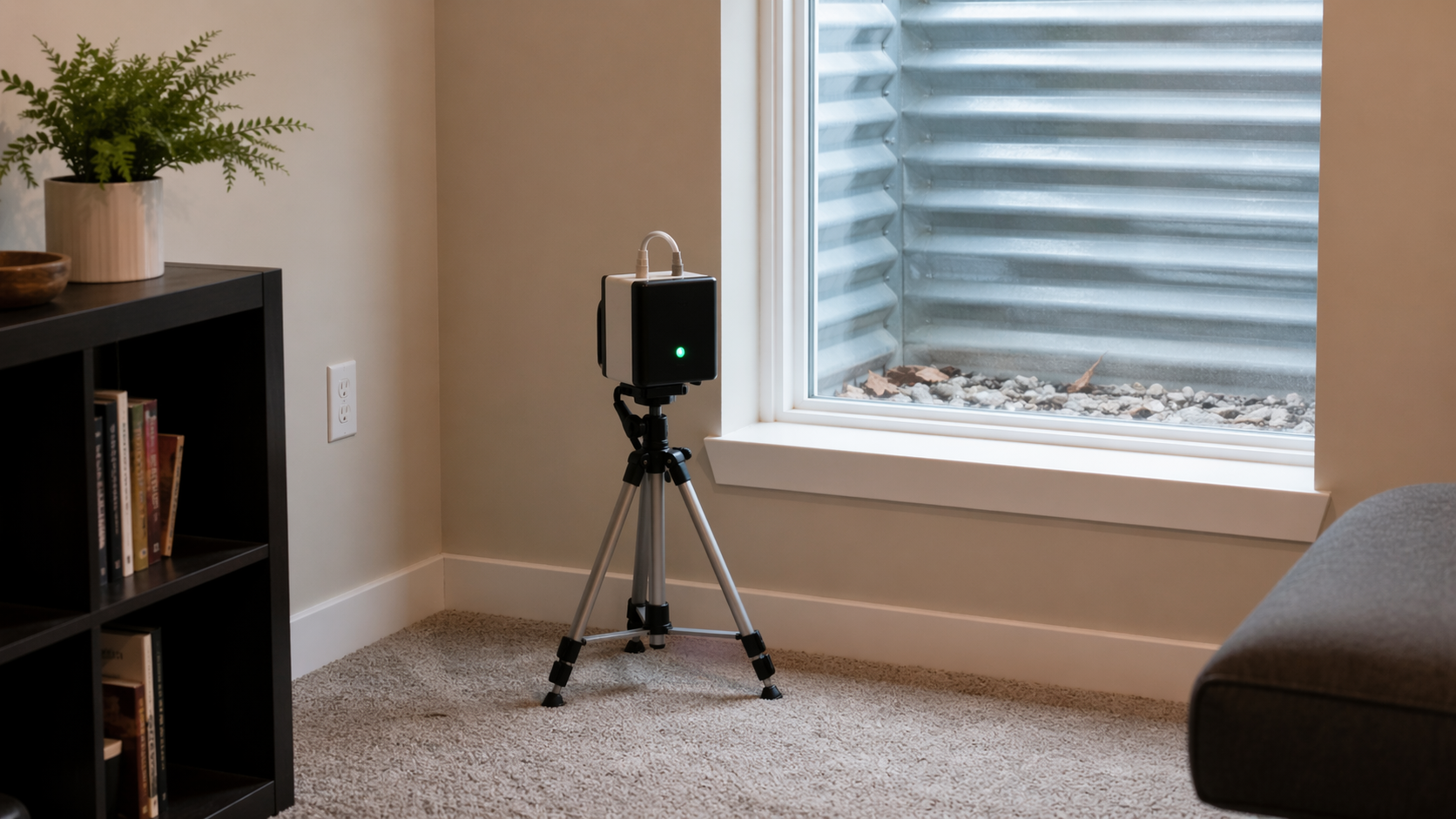 Radon testing in Shakopee MN — continuous-monitor radon device deployed in a Minnesota basement in EPA Zone 1 Scott County